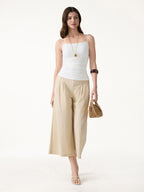 2Pcs Set Spaghetti Bra Top & Mid Rise Gathered Midi Skirt with Pockets