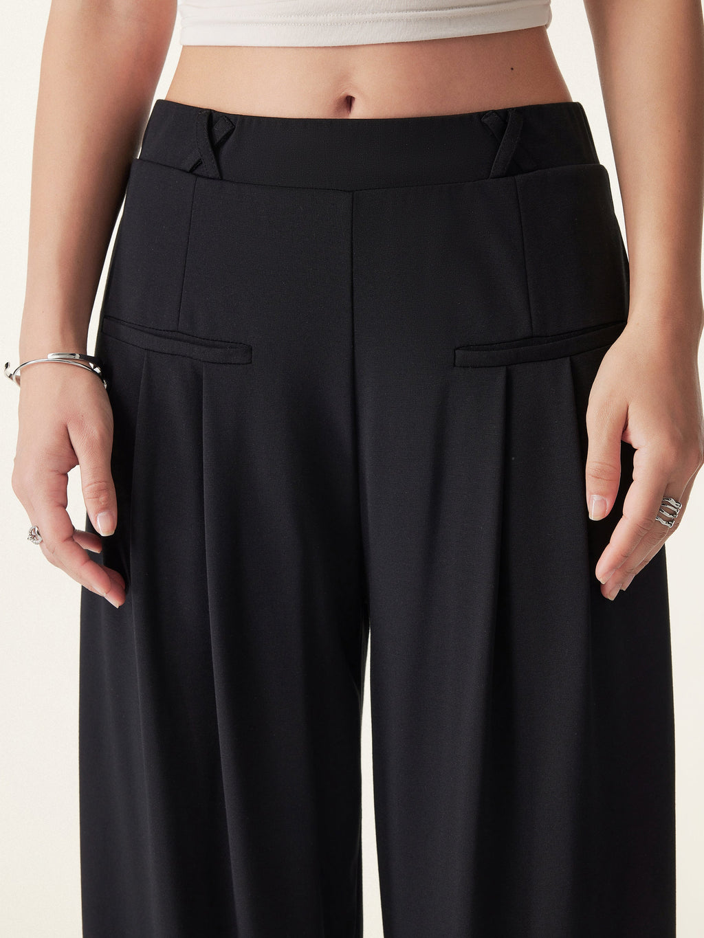2Pcs Set Open Back Bra Tank & Mid Rise Wide Leg Trouser with Pockets