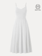 Bamboo Ponte V-neck Fit-and-flare Midi Bra Sundress with Pockets