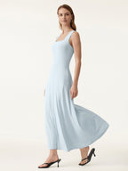 Flowy Square Neck Wide Straps Midi Bra Dress with Pockets