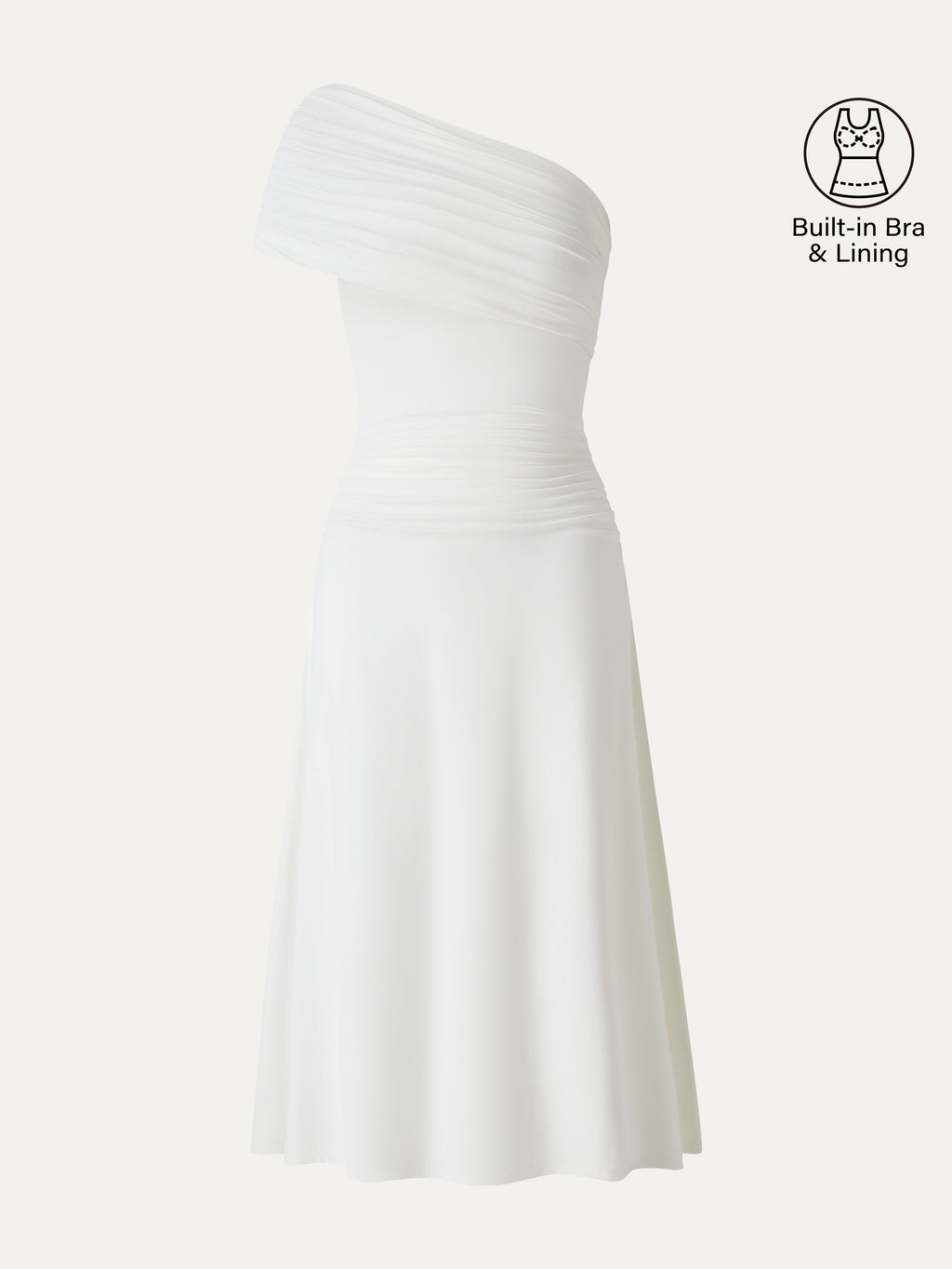 Not-See-Thru One Shoulder Gathered Midi Bra Dress