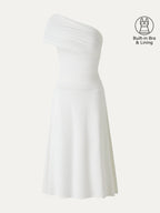 Not-See-Thru One Shoulder Gathered Midi Bra Dress