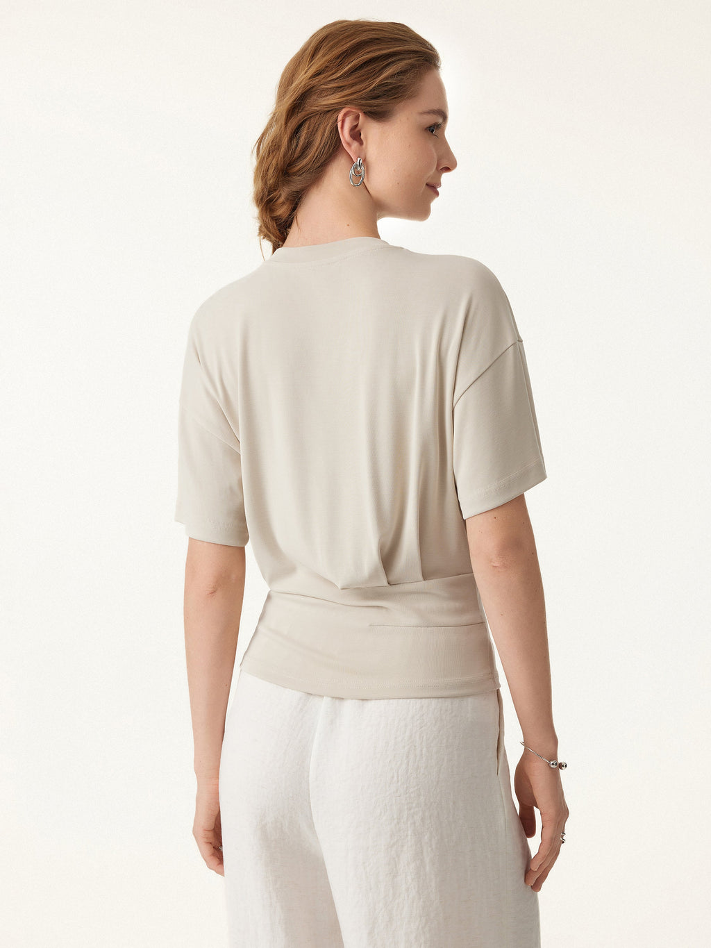 2Pcs Set Crewneck Tucked Tee & Mid Rise Tapered Pant with Pockets