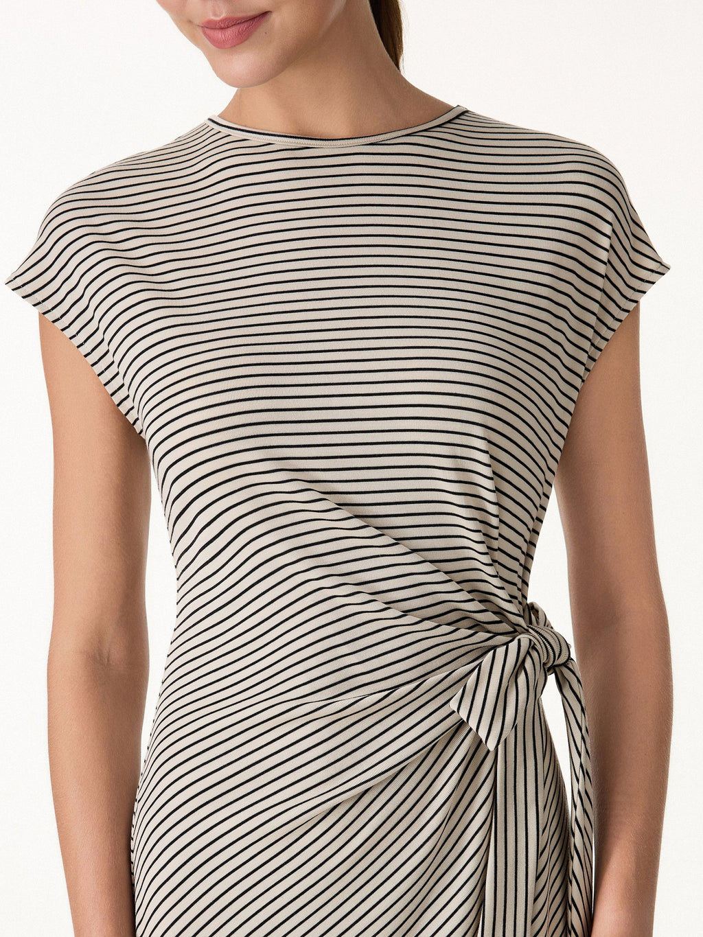 Striped Relaxed Midi Dress with Self-Tie