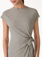 Striped Relaxed Midi Dress with Self-Tie