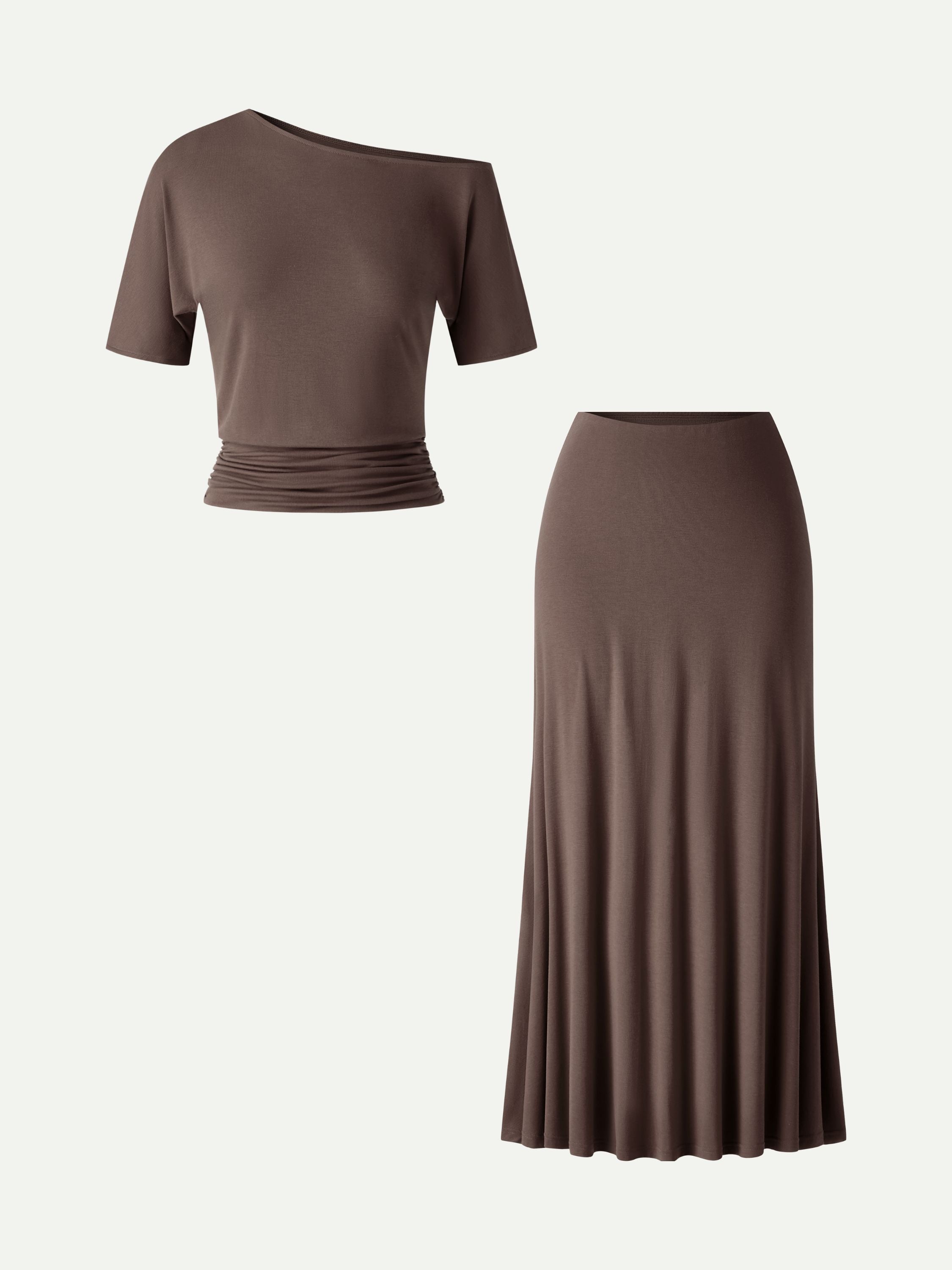 2Pcs Set CoolTouch Short Sleeve Top & Maxi Flared Skirt