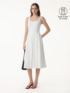 Stretch Cotton Polka Dot Square Neck Midi Bra Dress with Pockets Limited Edition