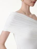 Not-See-Thru One Shoulder Gathered Midi Bra Dress