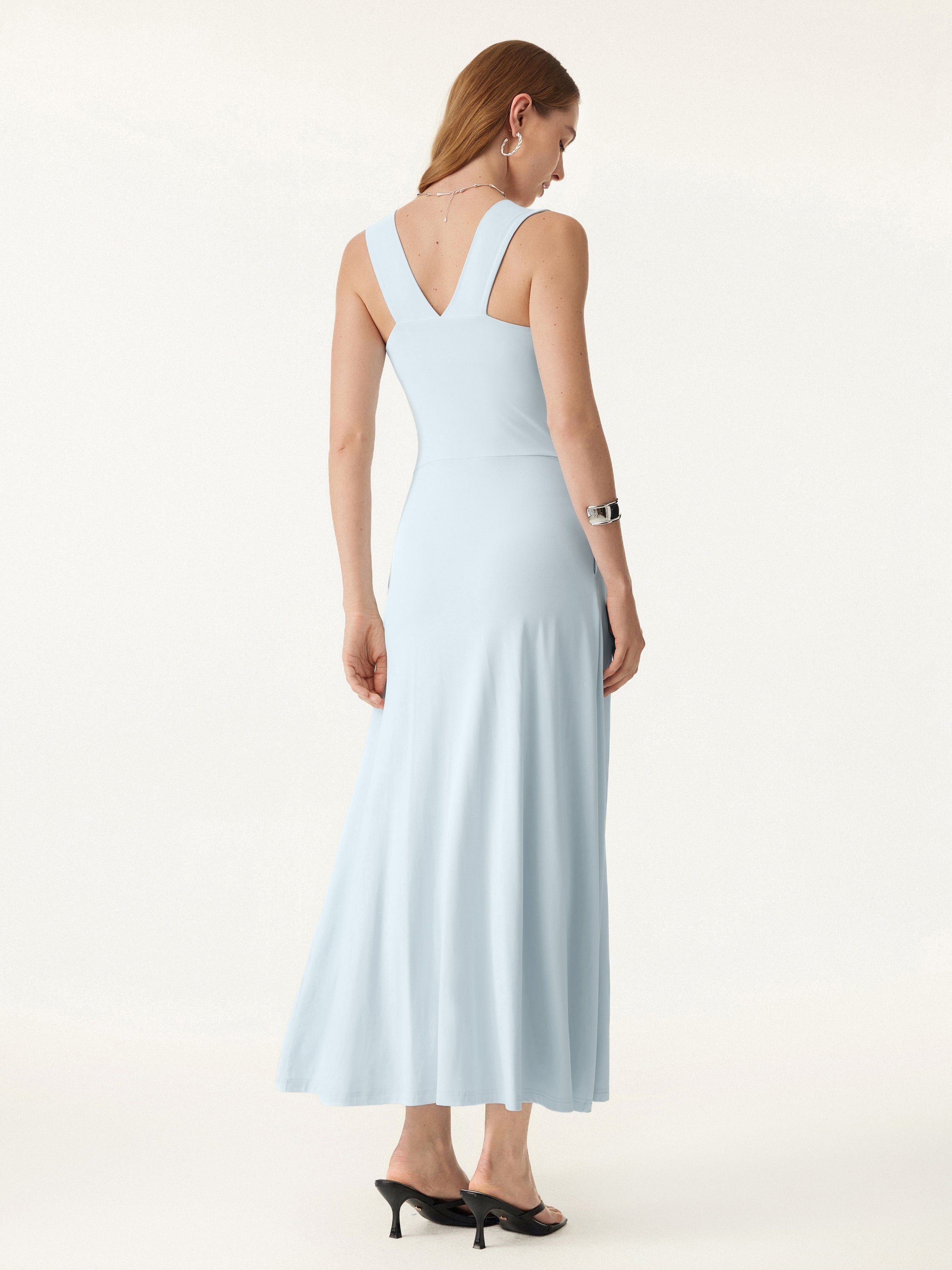 Flowy Square Neck Wide Straps Midi Bra Dress with Pockets