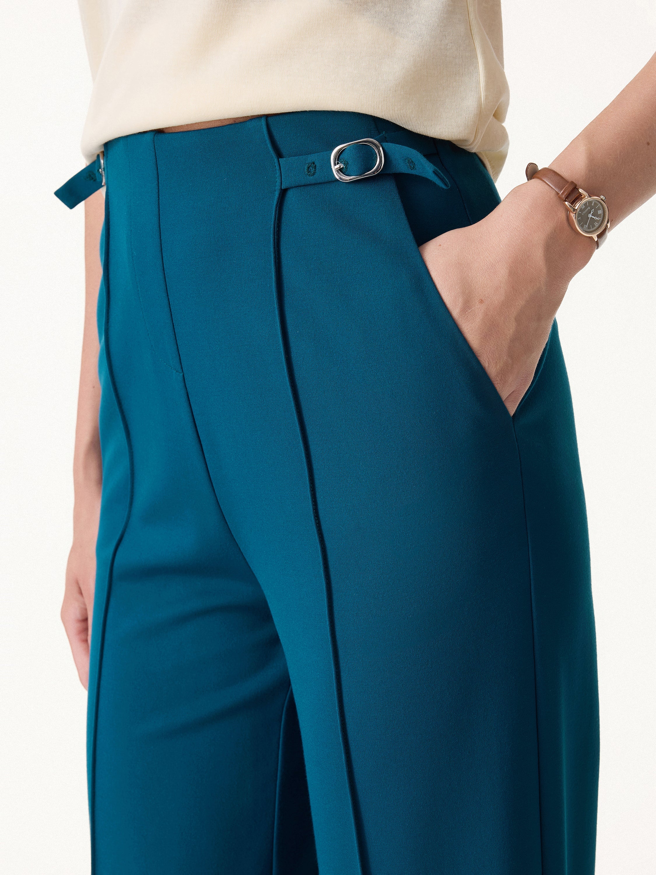 2Pcs Set Square Neck Waistcoat with Pockets & Wide Leg Ankled Pant