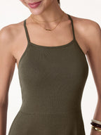 Soft Linen Knit Spaghetti Midi Bra Dress