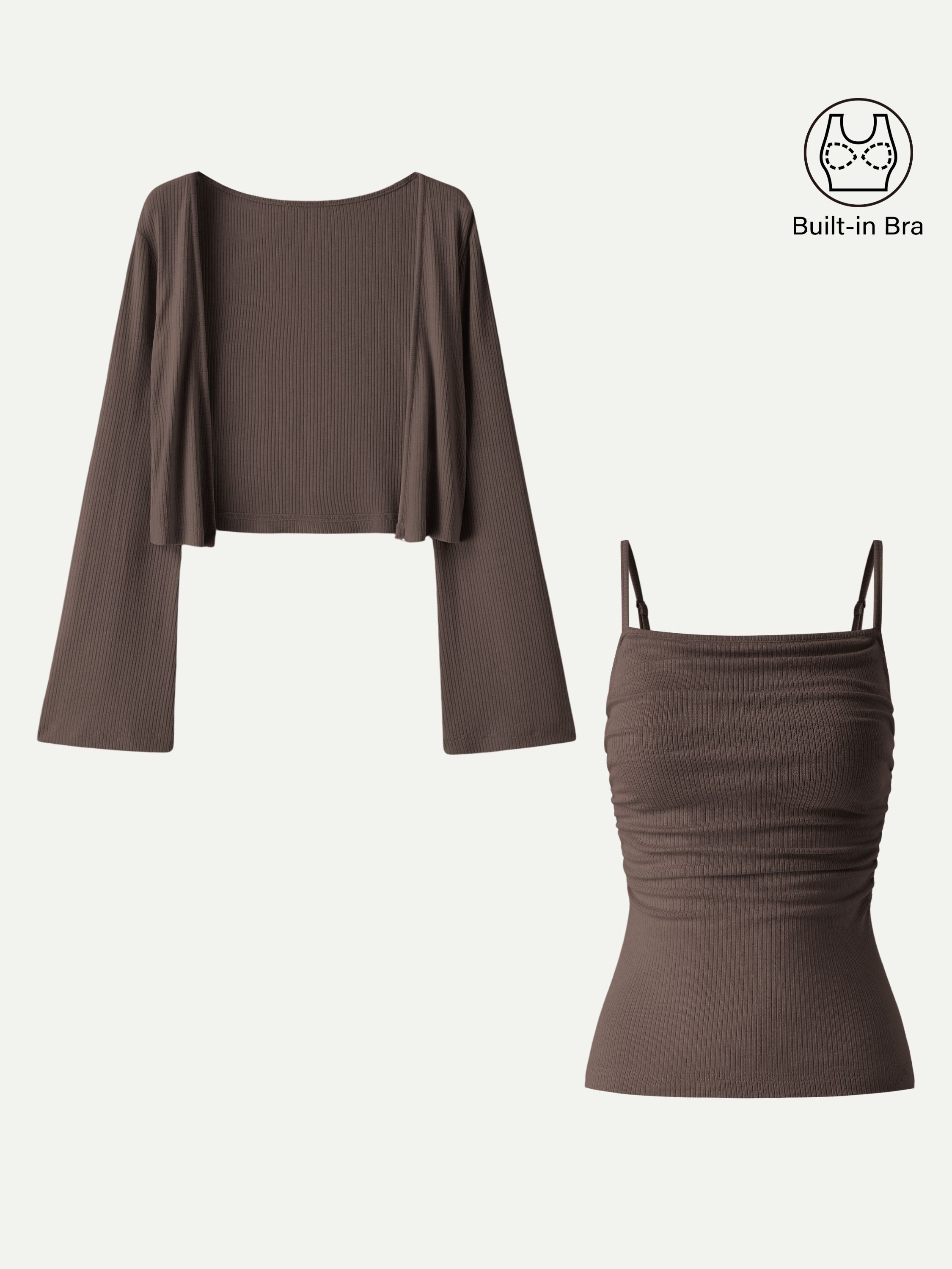 2Pcs Set Bell Sleeve Cardigan & Adjustable Spaghetti Bra Tank