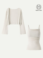 2Pcs Set Bell Sleeve Cardigan & Adjustable Spaghetti Bra Tank