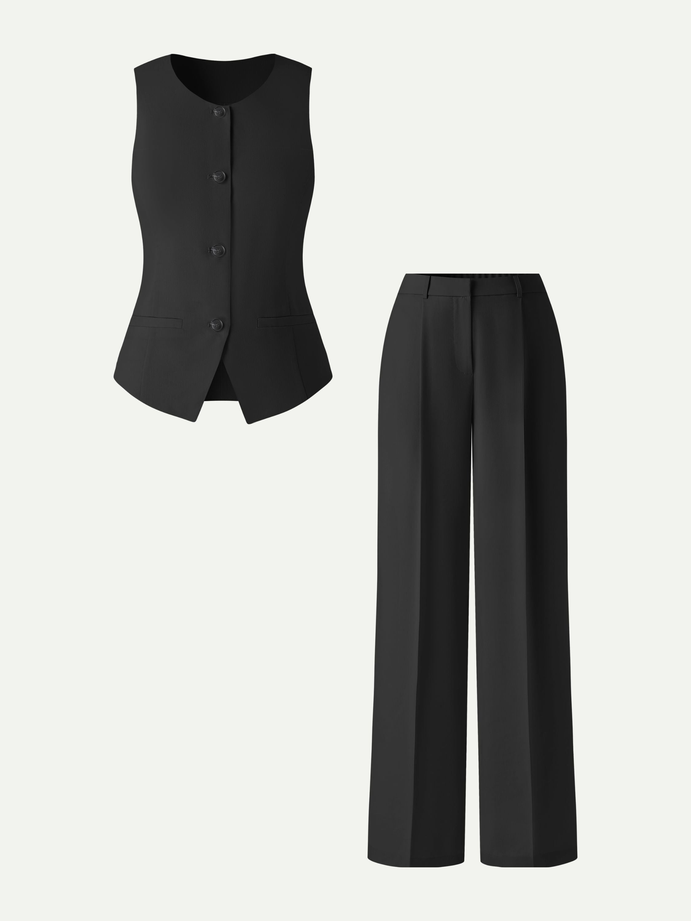 2Pcs Set Waistcoat with Pockets & Wide Leg Pant