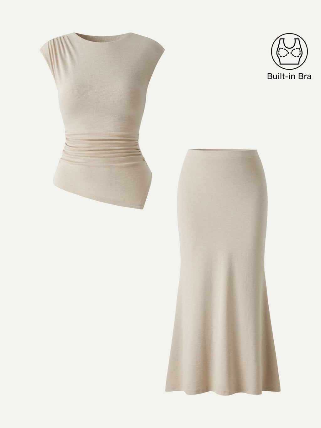 2Pcs Set Cap Sleeve Asymmetrical Bra Top & Mermaid Flare Maxi Skirt
