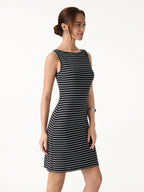 Lyocell-Wool Striped Open Back A-Line Mini Bra Dress