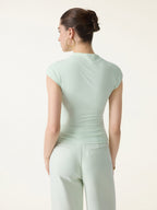 2Pcs Set Mockneck Cropped Bra Top & Slimming High Rise Wide Leg Pant