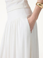 2Pcs Set Spaghetti Bra Top & Mid Rise Gathered Midi Skirt with Pockets