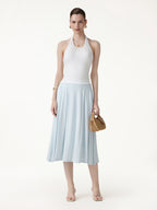 2Pcs Set Round Neck Twisted Bra Tank with Slit& Midi Skirt with Pockets