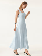 Flowy Square Neck Wide Straps Midi Bra Dress with Pockets
