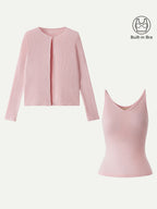 2Pcs Set V-Neck Spaghetti Bra Tank & Knit Relaxed Long Sleeve Cardigan