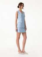 2Pcs Set V-Neck Waistcoat with Pockets & A-Line Mini Skort