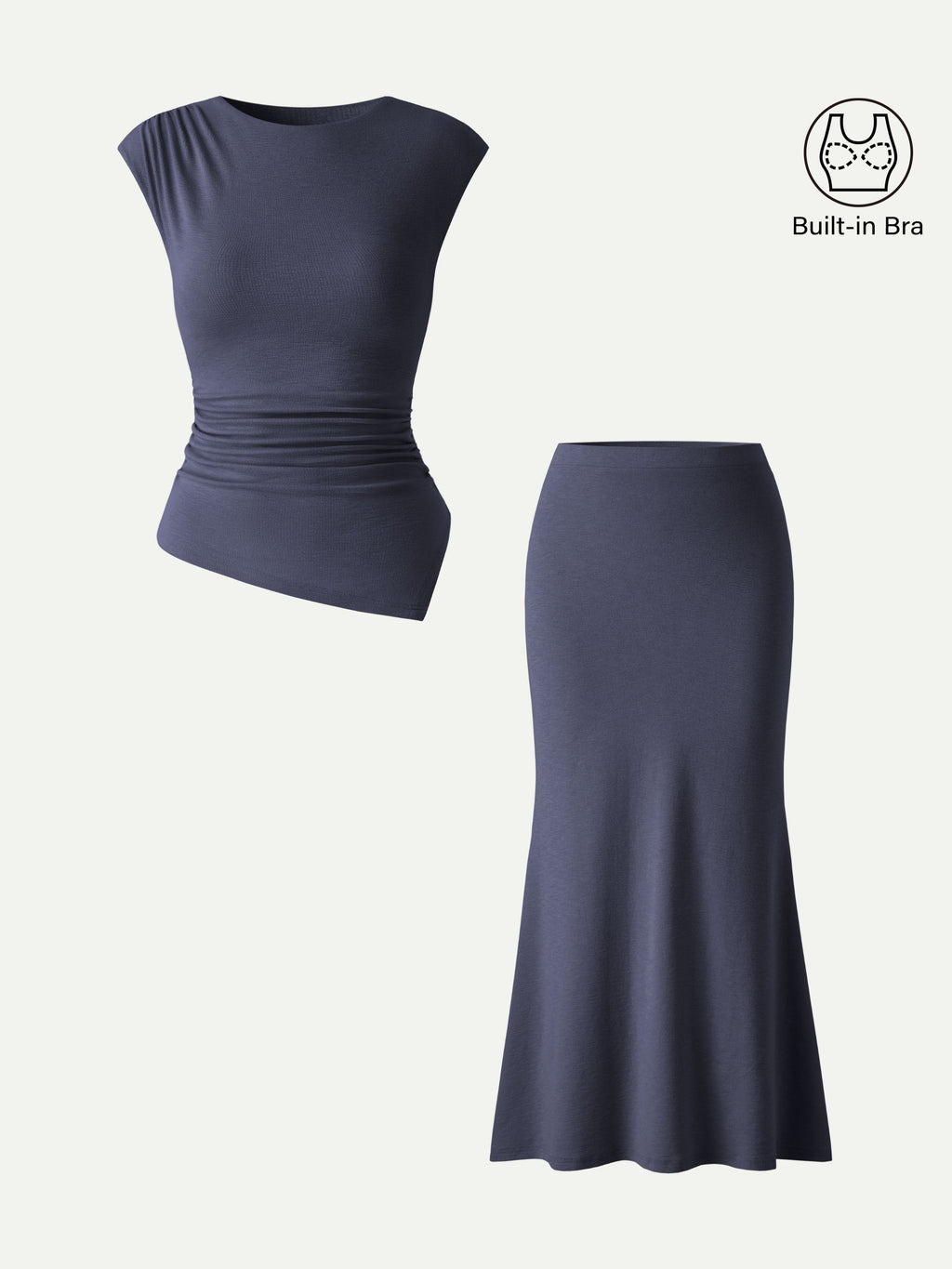 2Pcs Set Cap Sleeve Asymmetrical Bra Top & Mermaid Flare Maxi Skirt