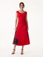 Cooling Lyocell V-Neck Ruched Midi Bra Dress