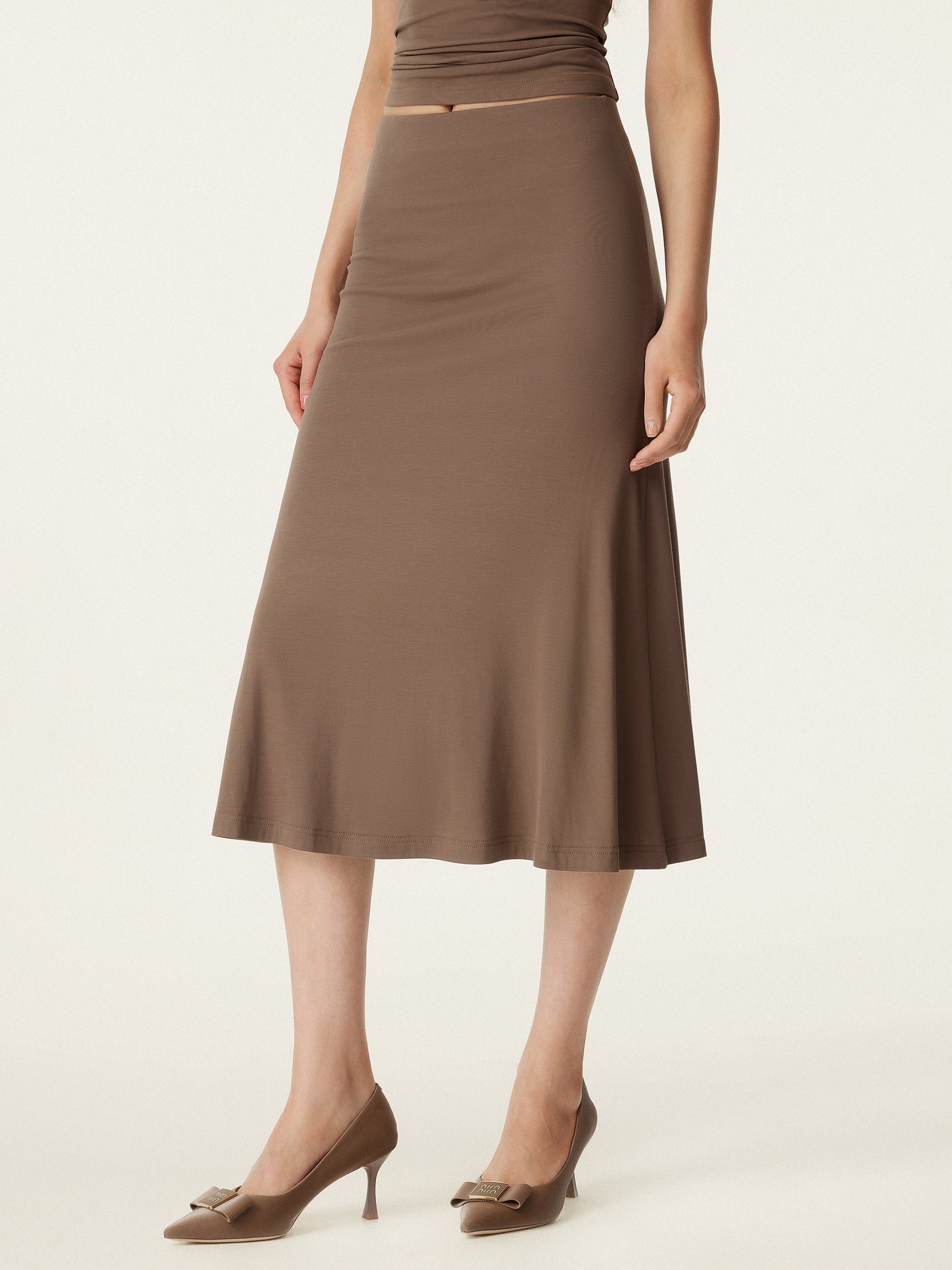 2Pcs Set V-neck Cap Sleeve Bra Tee & Pull-on Mermaid Midi Skirt