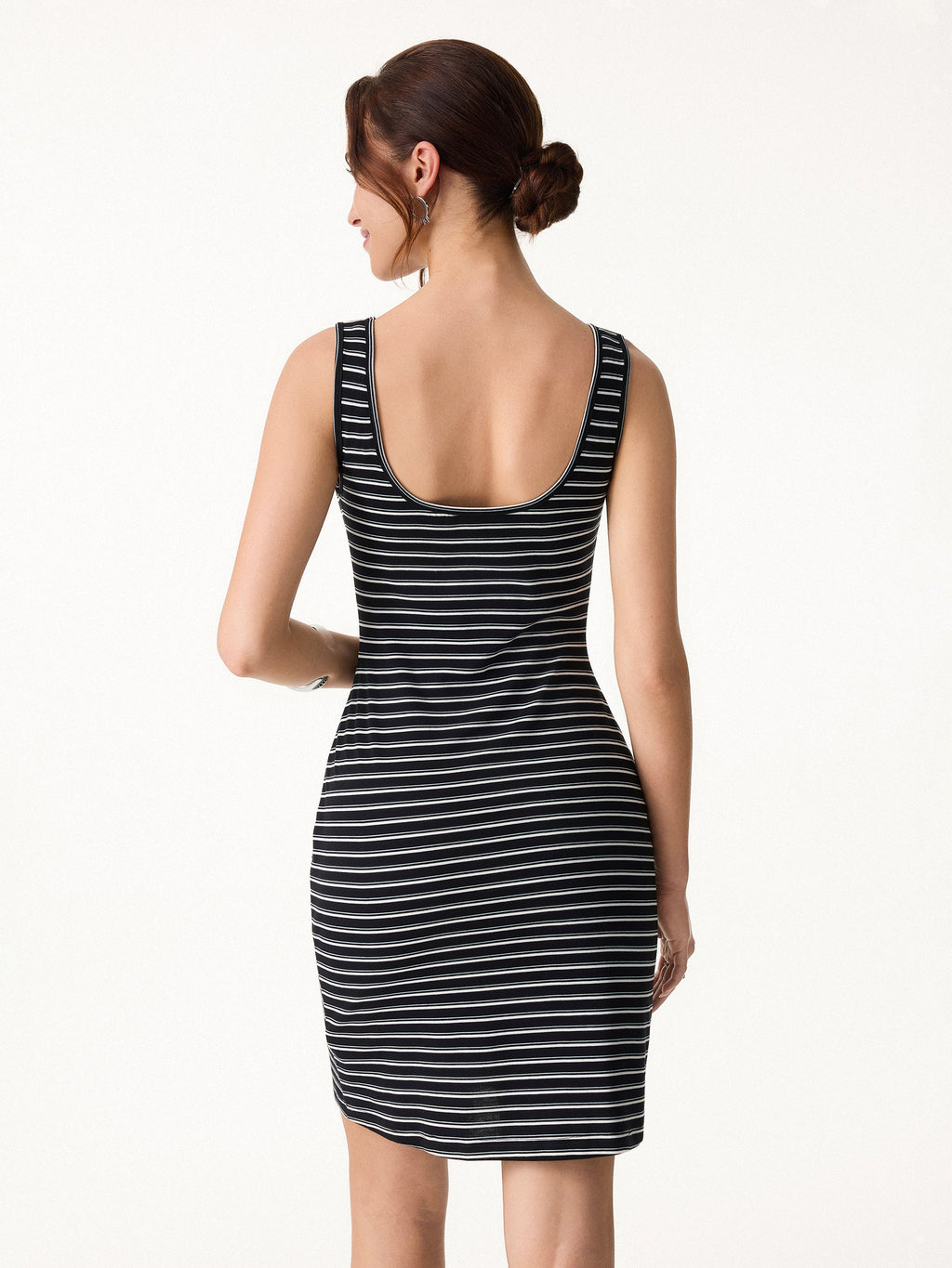 Lyocell-Wool Striped Open Back A-Line Mini Bra Dress