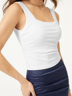2Pcs Set Square Open-Back Bra Tank & Mini Circle Skirt with Lined Shorts