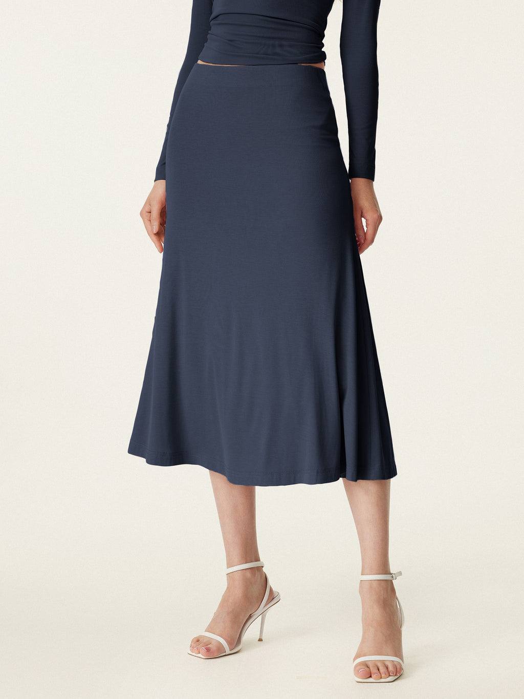 2Pcs Set V-neck Cap Sleeve Bra Tee & Pull-on Mermaid Midi Skirt