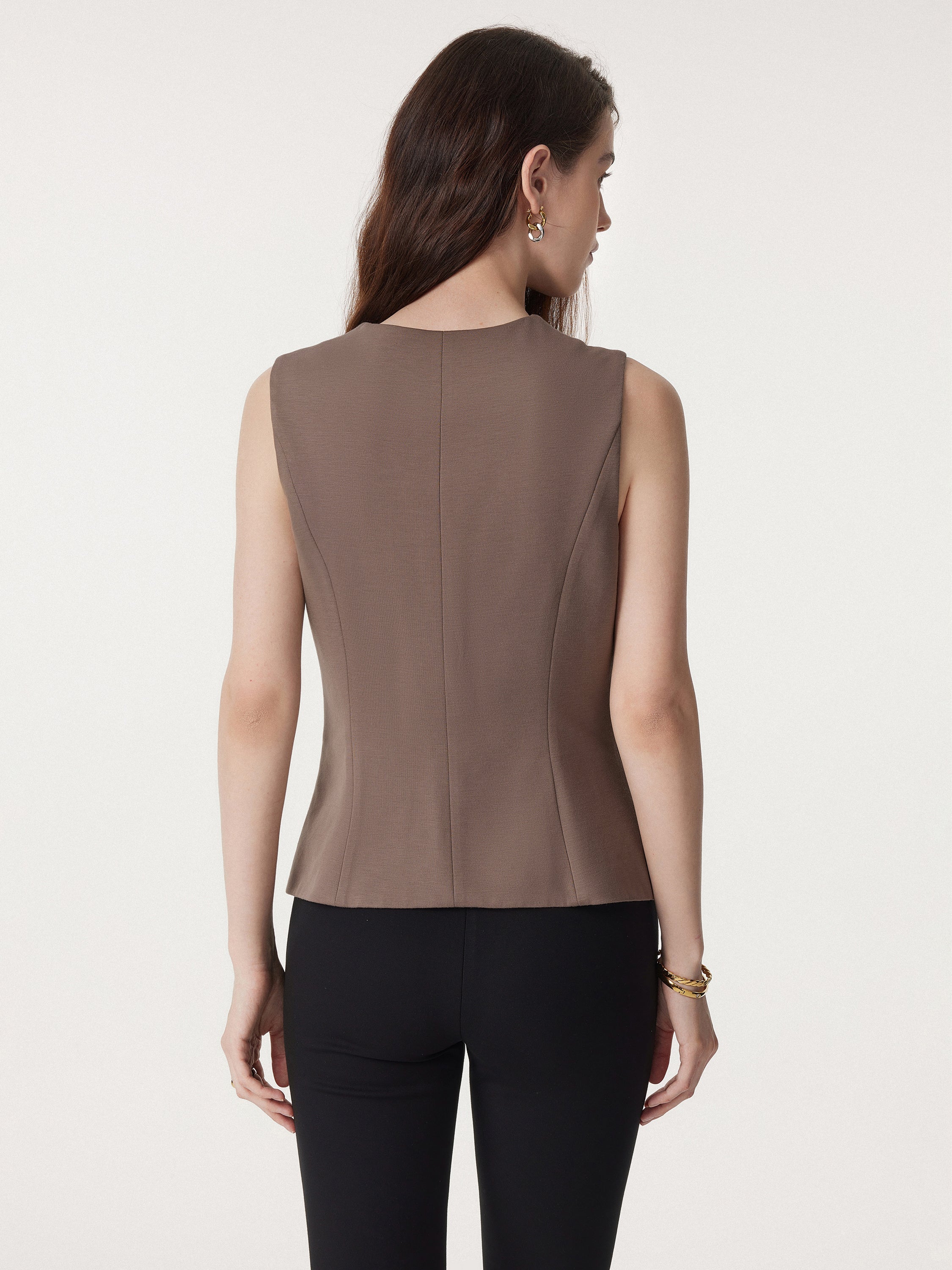 2Pcs Set Waistcoat with Pockets & Wide Leg Pant with Pockets
