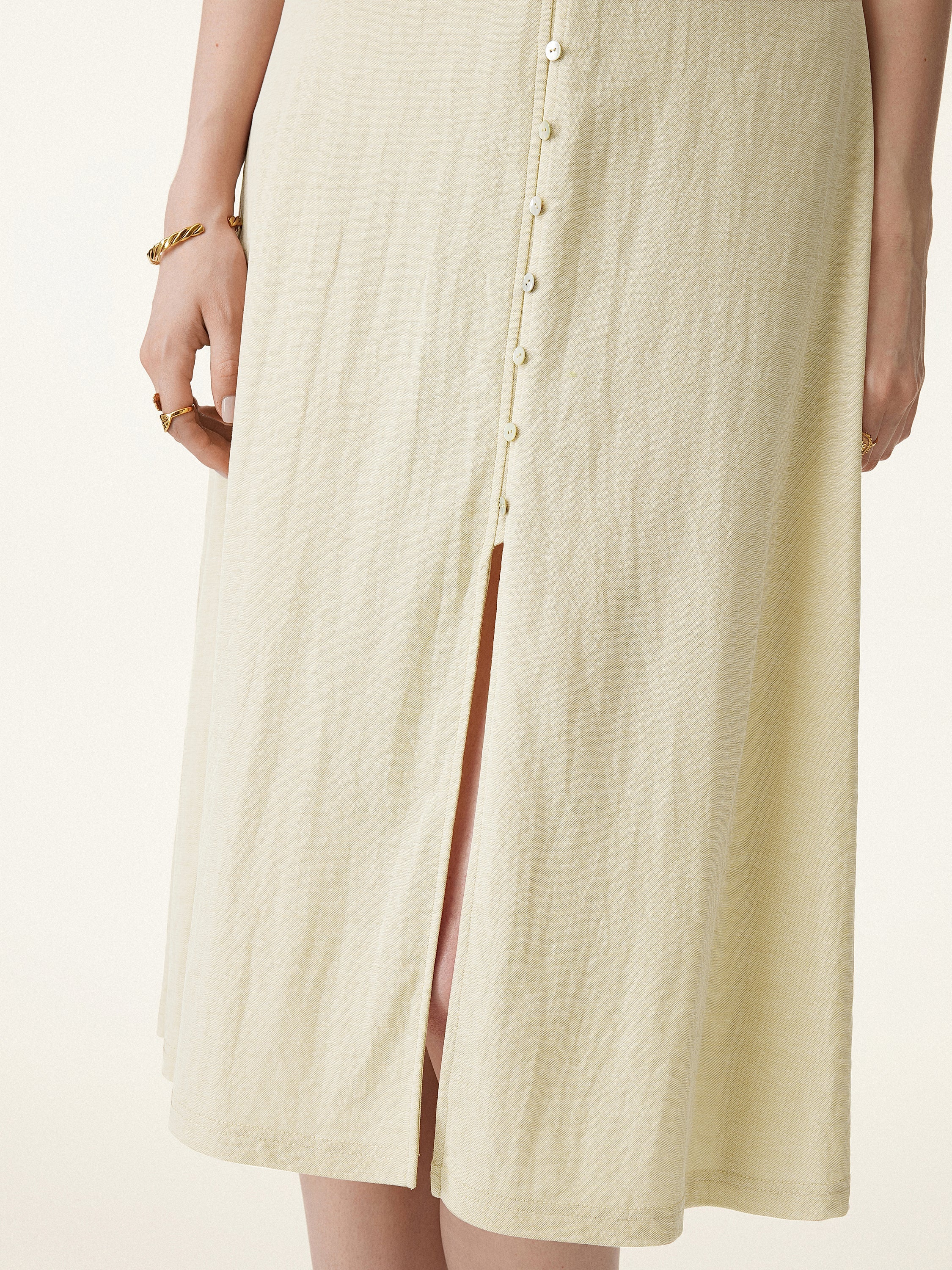 2Pcs Set V-neck Button Front Midi Vest Dress & Mid Rise Straight Leg Pant