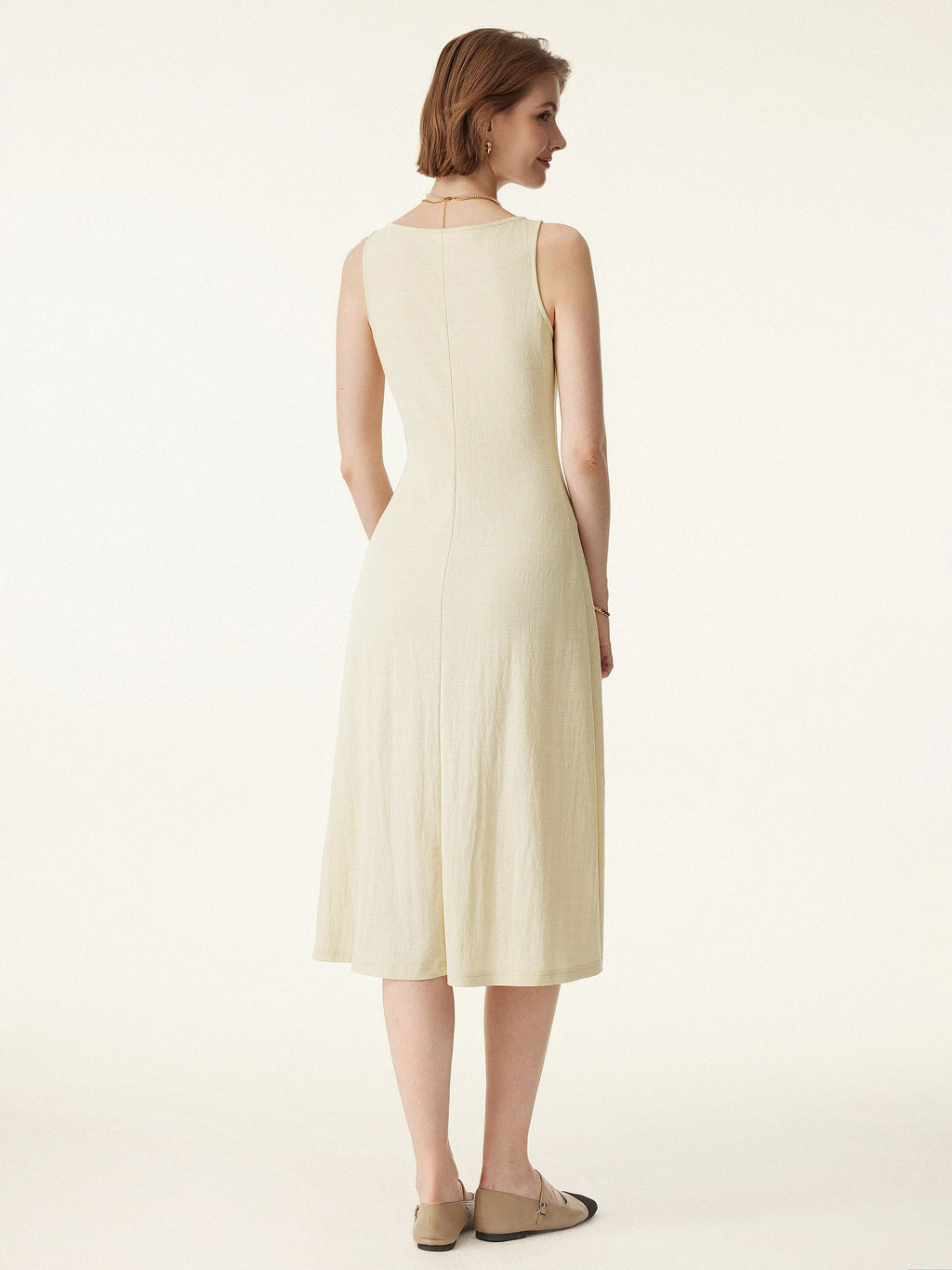 Multi-wear V-neck Button Front Midi Vest Dress