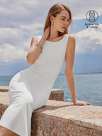 Classy Boatneck Open Back Bandless Midi Bra Dress