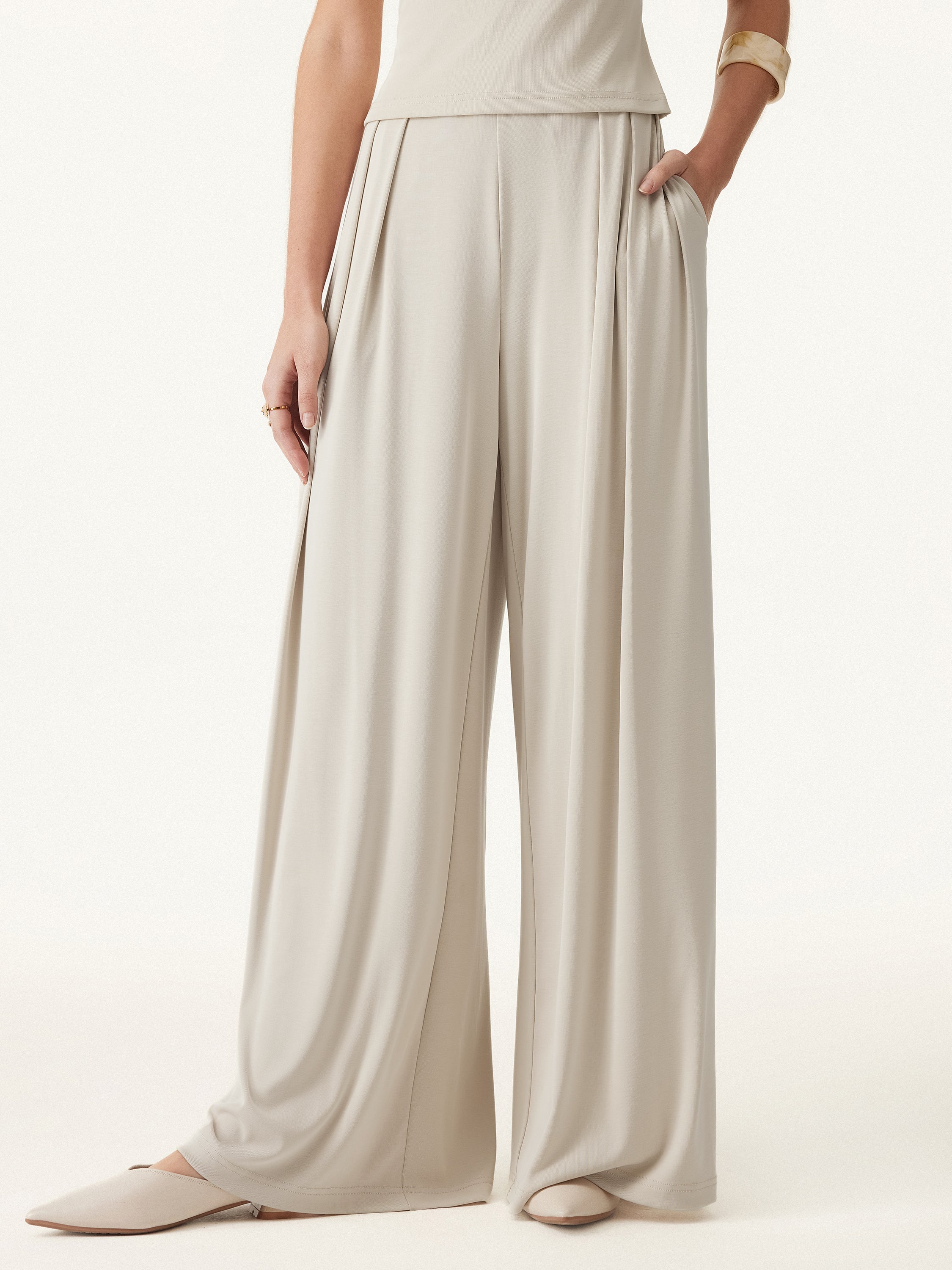 2Pcs Set Boatneck Batwing Sleeve Top & Wide Leg Palazzo Pant with Pockets