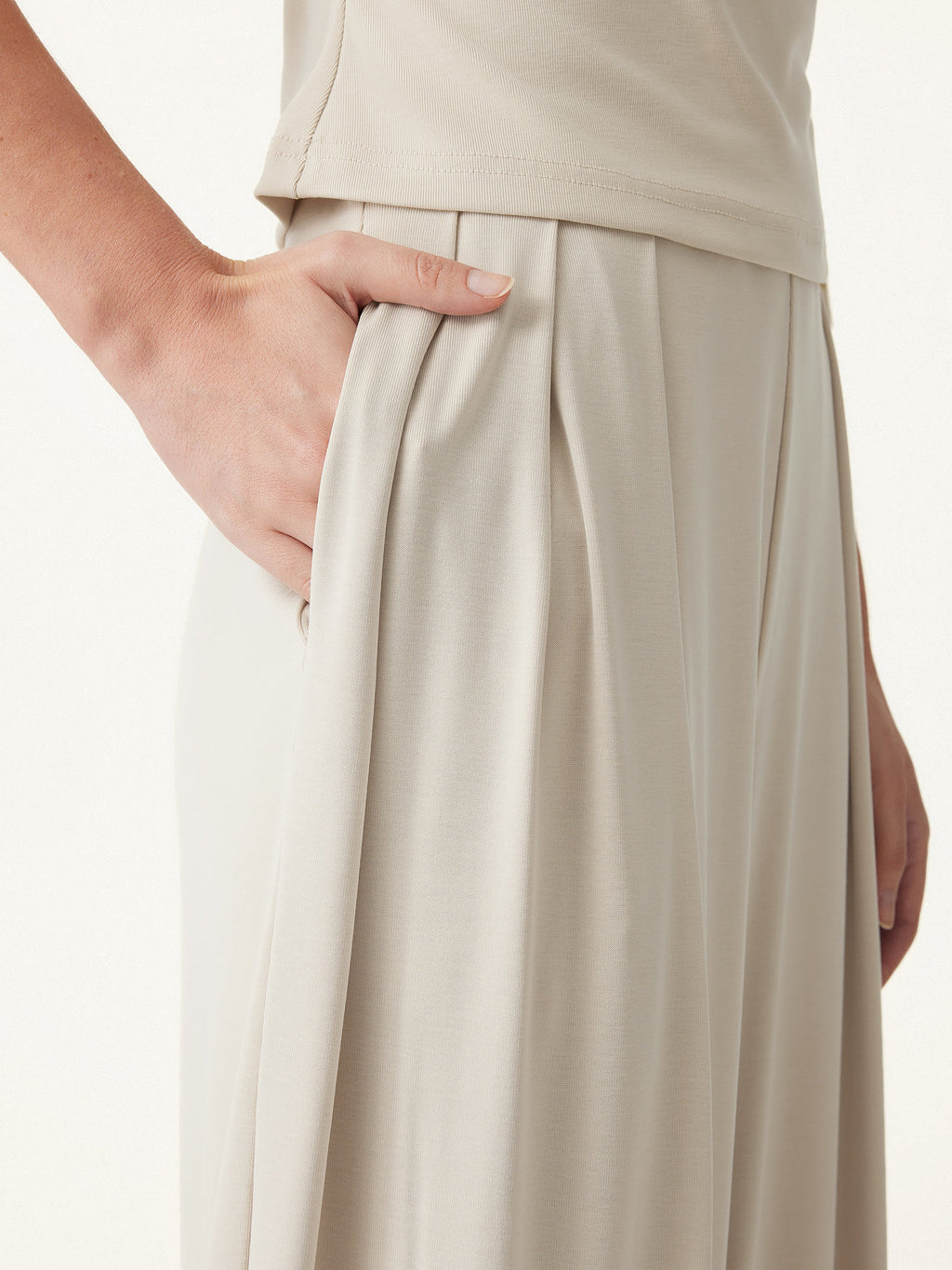 2Pcs Set Regular Wide Leg Palazzo Pant with Pockets & Ruched Bra Tank