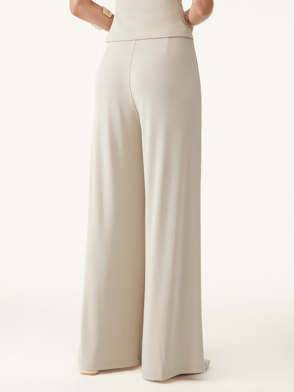 2Pcs Set Crewneck Short Sleeve Tee & Mid Rise Pleated Wide Leg Pant with Pockets