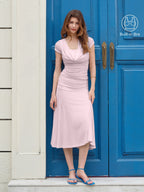 2Pcs Set Cowl Neck Ruched Bra Top & Side Ruched A-line Midi Skirt