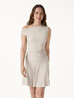 SkinKiss Asymmetrical Ruched Fit-and-Flare Mini Bra Dress