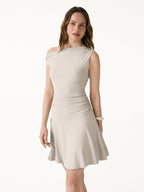 SkinKiss Asymmetrical Ruched Fit-and-Flare Mini Bra Dress