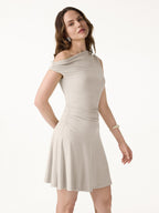 SkinKiss Asymmetrical Ruched Fit-and-Flare Mini Bra Dress