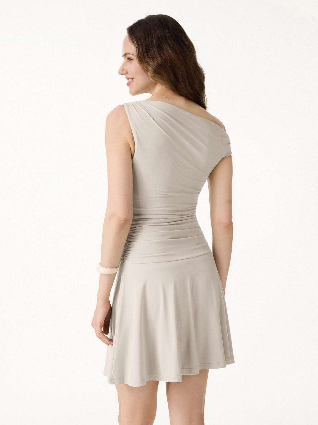 SkinKiss Asymmetrical Ruched Fit-and-Flare Mini Bra Dress