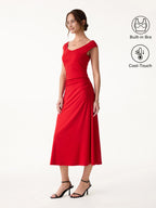 Cooling Lyocell V-Neck Ruched Midi Bra Dress