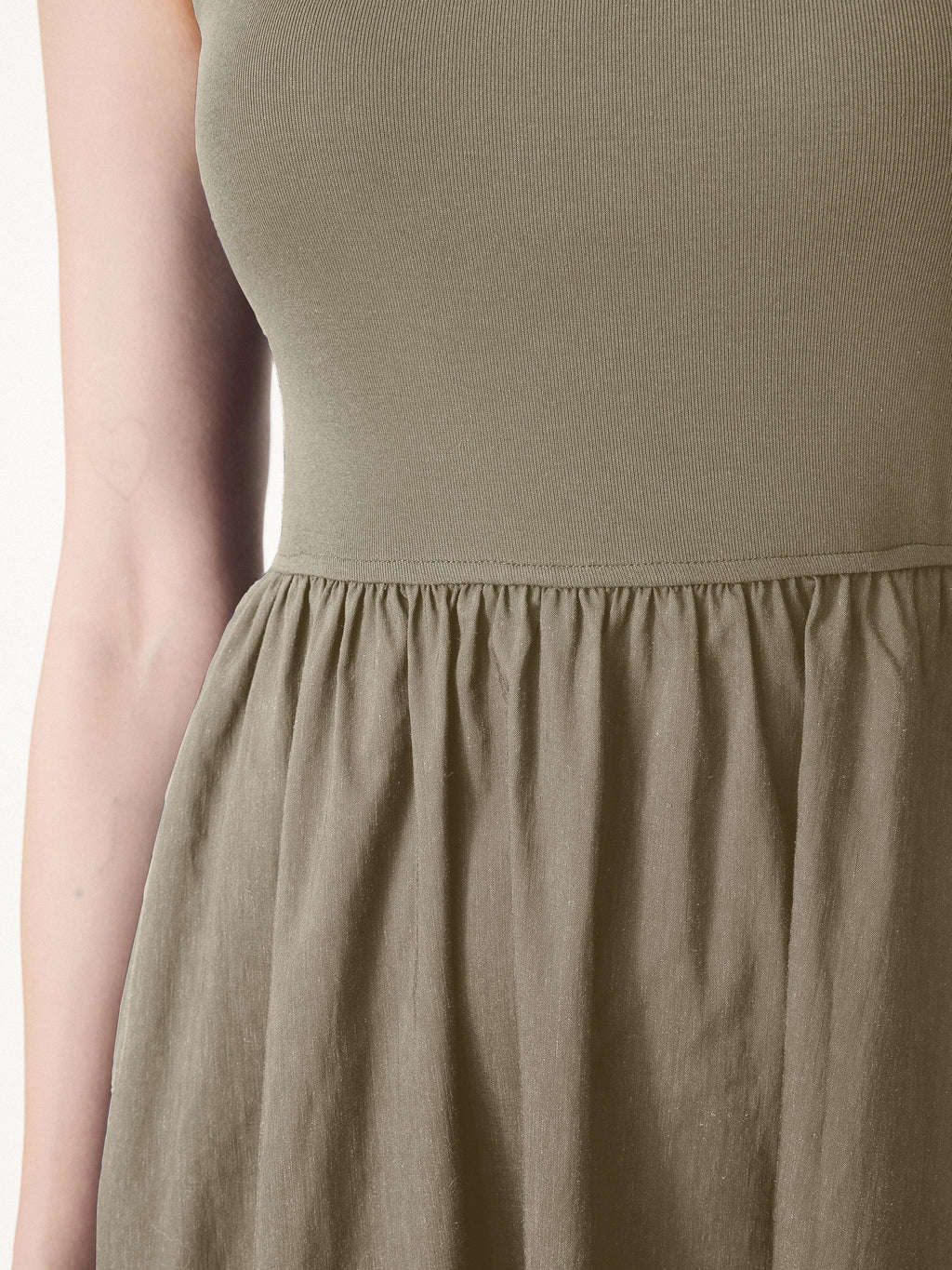 Cotton-Linen Blend Square Neck Fit-and-Flare Midi Bra Dress