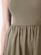 Cotton-Linen Blend Square Neck Fit-and-Flare Midi Bra Dress