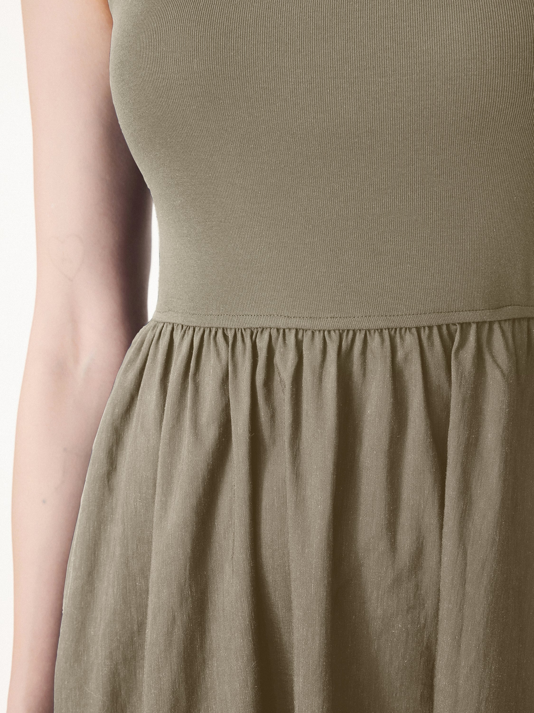 Cotton-Linen Blend Square Neck Fit-and-Flare Midi Bra Dress