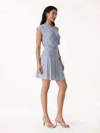 2Pcs Set Asymmetrical Neck Ruched Top & Circle Flare Pull-On Skort