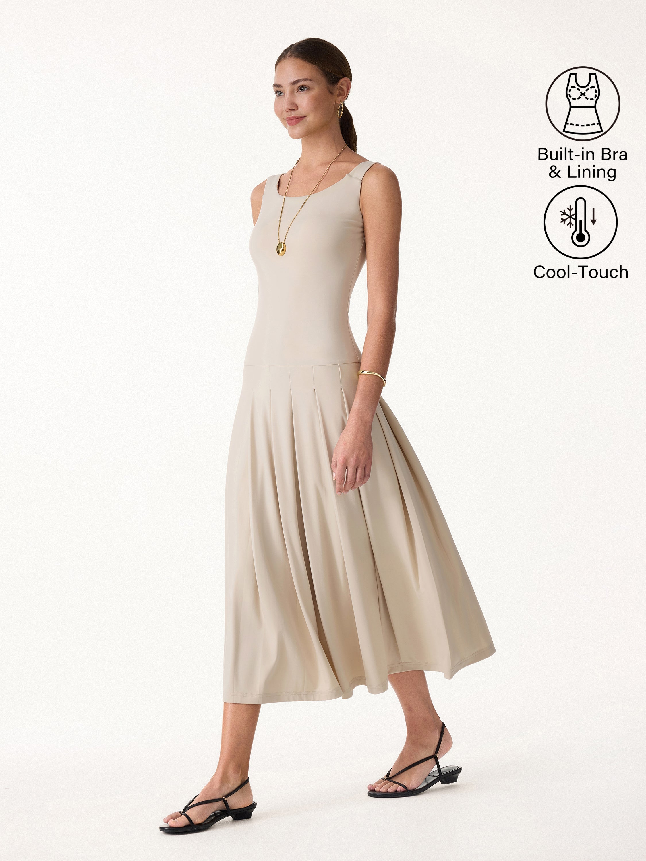 CoolTouch Multi-Wear Pleated Midi Bra Dress